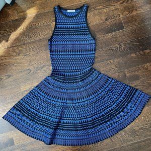 Gorgeous Ronny Kobo Sleeveless Skater Knit Dress Blue/Black Pattern-Small